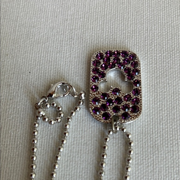 Disney Necklace - Mickey Mouse Silhouette Head Cutout Dog Tag Purple Rhinestones - Picture 8 of 14